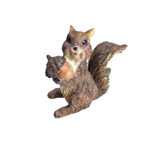 Hand-Painted Resin Squirrel Figurine Holding Acorn Woodland Animal Decor